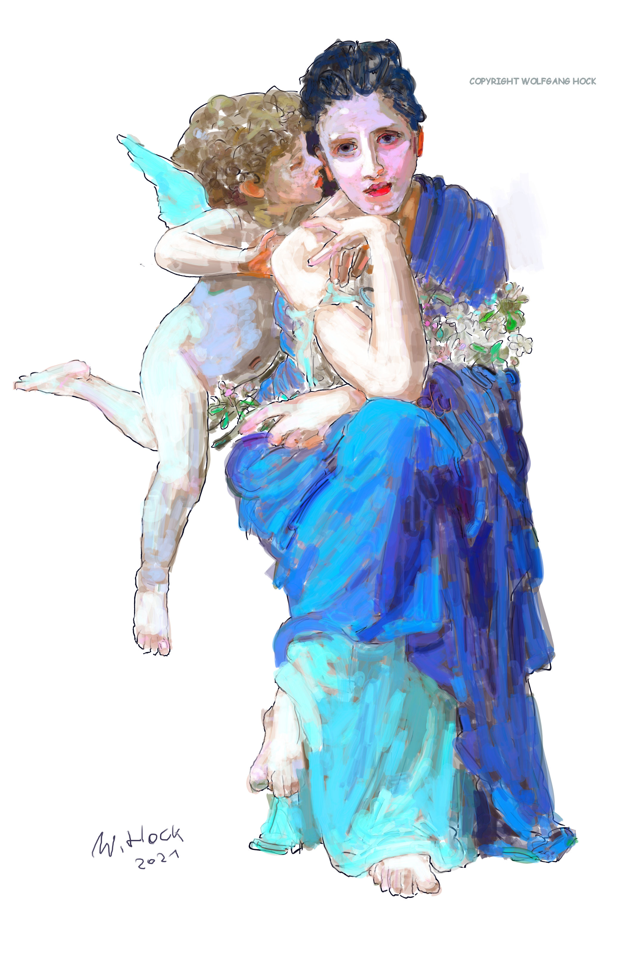 Jungfrau mit Engel I - Virgin with angel I - Virgem com anjo I 2021   Handmade digital painting on canvas 95 x 145 cm (145 megapixels)