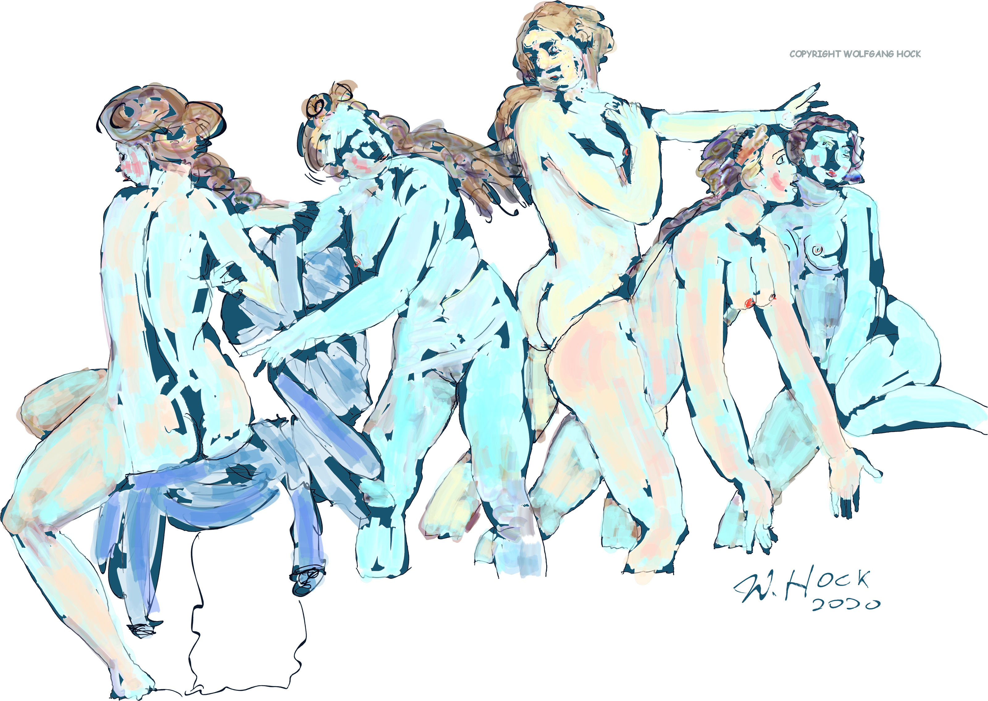 Badende I - Bathers I - Banhistas I 2020   Handmade digital painting with collage on canvas 120 x 85 cm (92 megapixels)